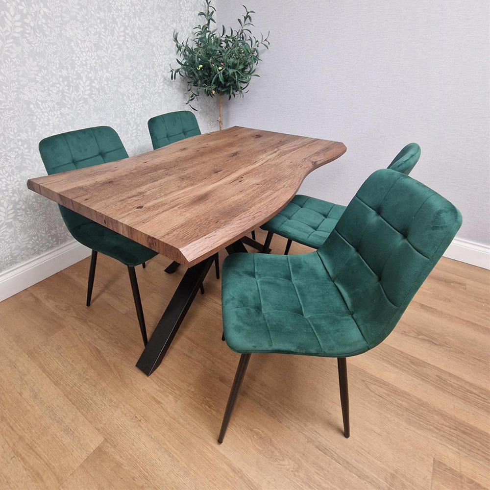 Kosy Koala 4 Seater Wooden Effect Velvet Dining Set Green Image 1