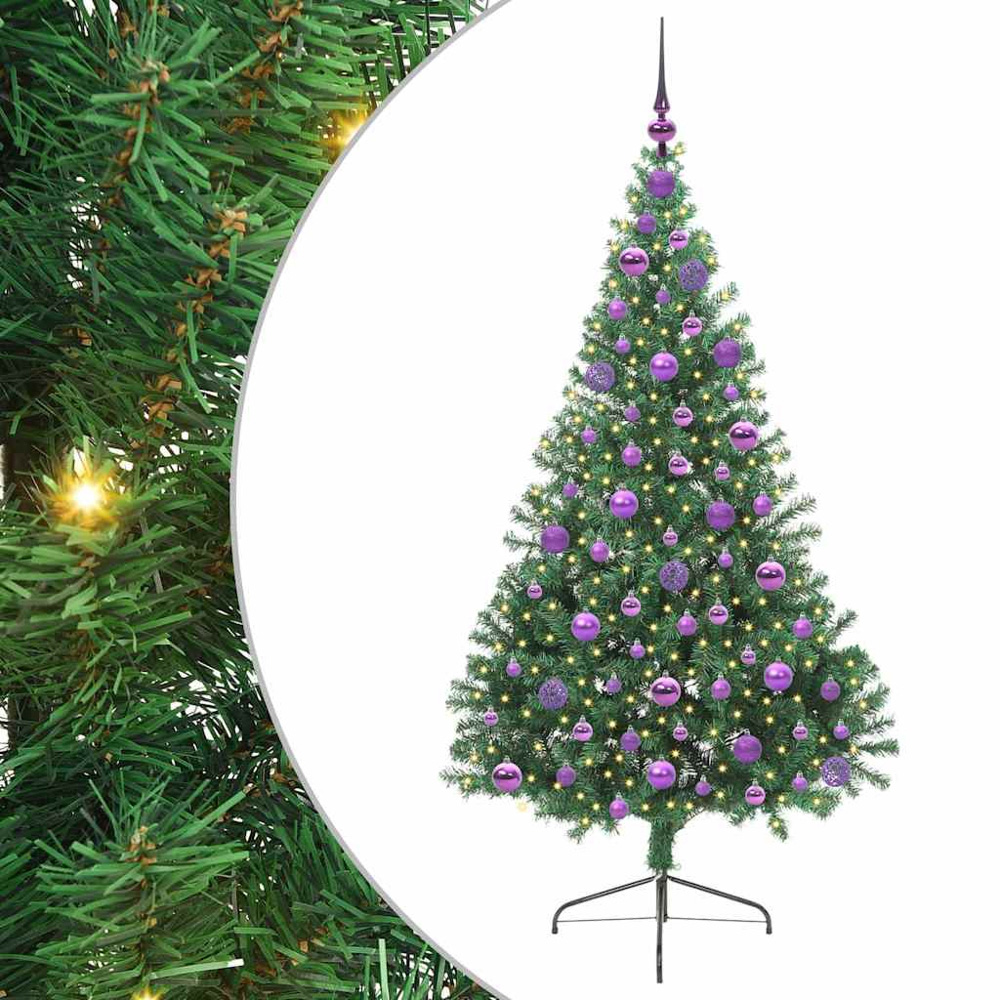 vidaXL Pre-Lit Lilac Baubles Green Artificial Christmas Tree 6ft Image 2