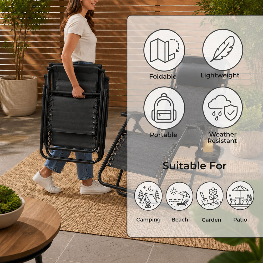 Neo Set of 2 Black Zero Gravity Loungers Image 7