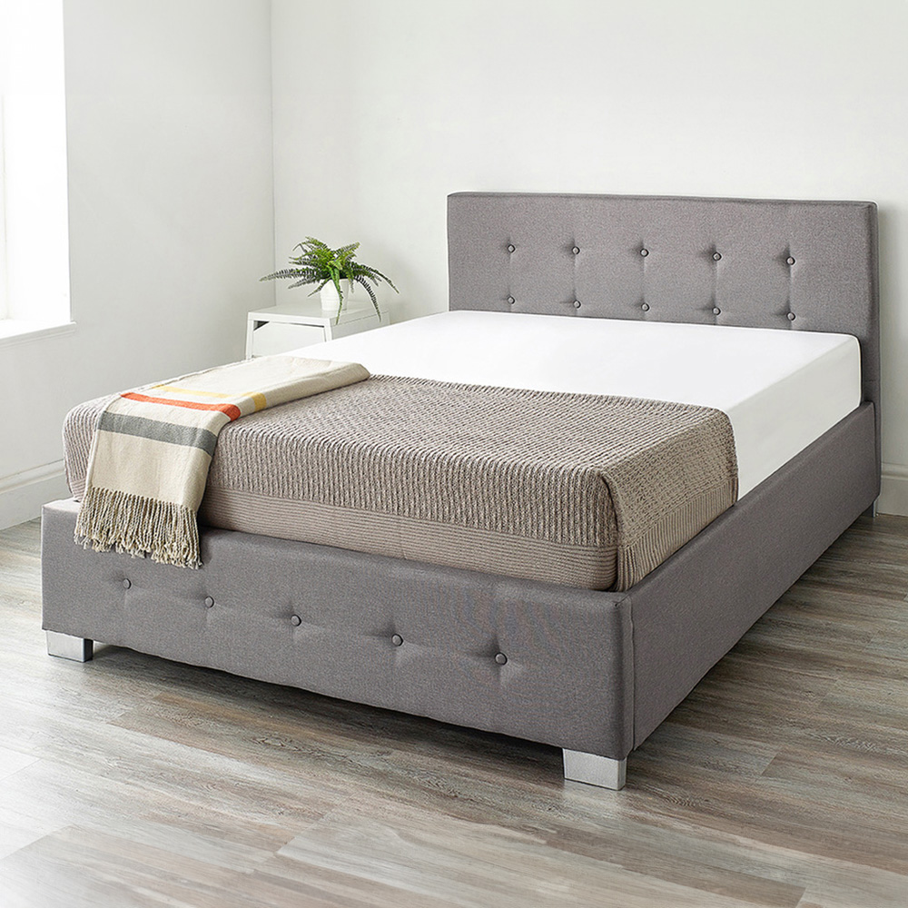 Aspire Small Double Grey Linen End Lift Ottoman Storage Bed Image 1