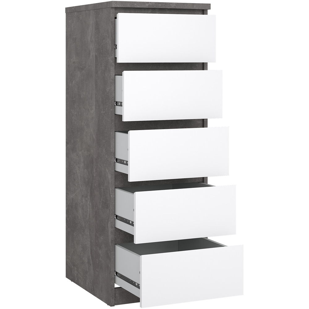 Florence 5 Drawer Concrete and White High Gloss Narrow Chest of Drawers Image 4