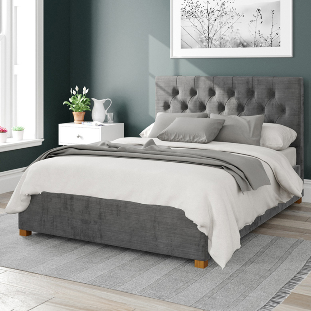 Aspire Olivier Double Charcoal Firenze Velour Ottoman Bed Image 1
