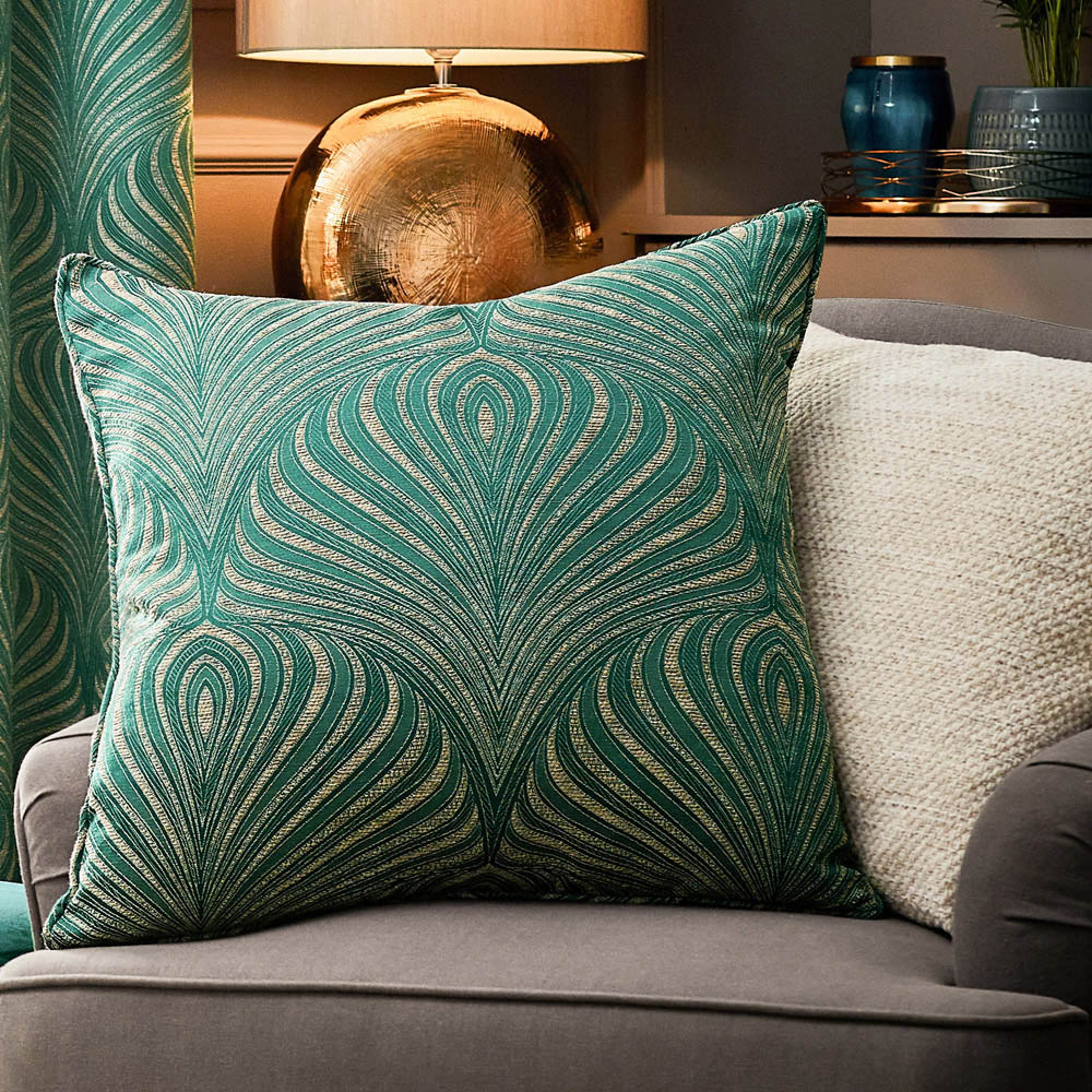 Paoletti Gatsby Emerald Jacquard Piped Cushion Image 2