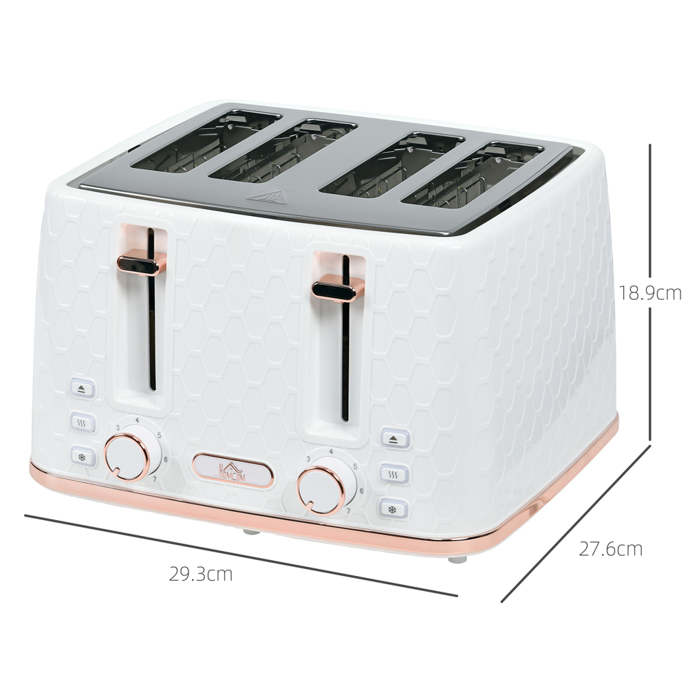 HOMCOM 800-208V70CW White Honeycomb 4 Slot Toaster 1600W Image 9