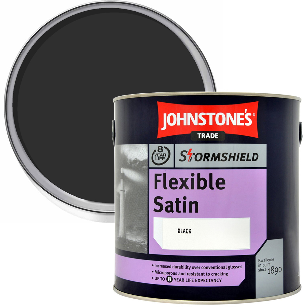 Johnstone's Trade Stormshield Black Satin Paint 2.5L Image 1