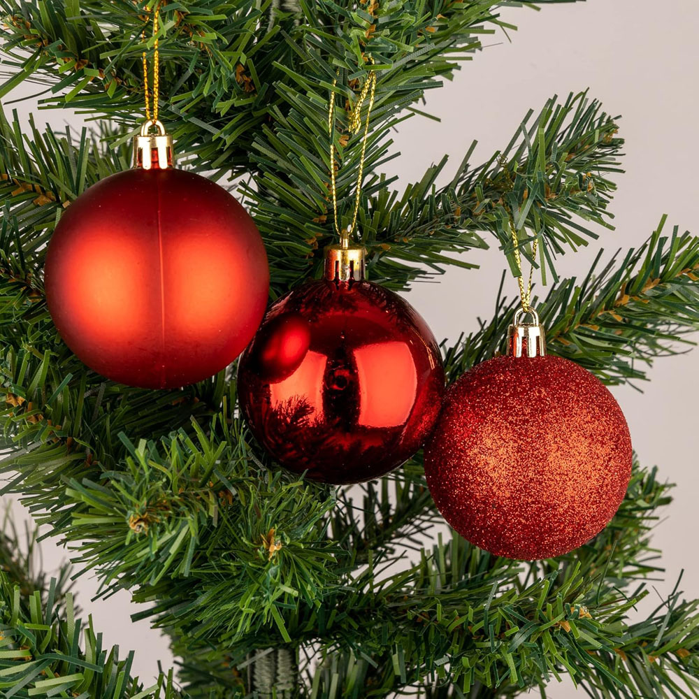 Shatchi 6cm Red Shatterproof Christmas Baubles 6 Pack Image 3