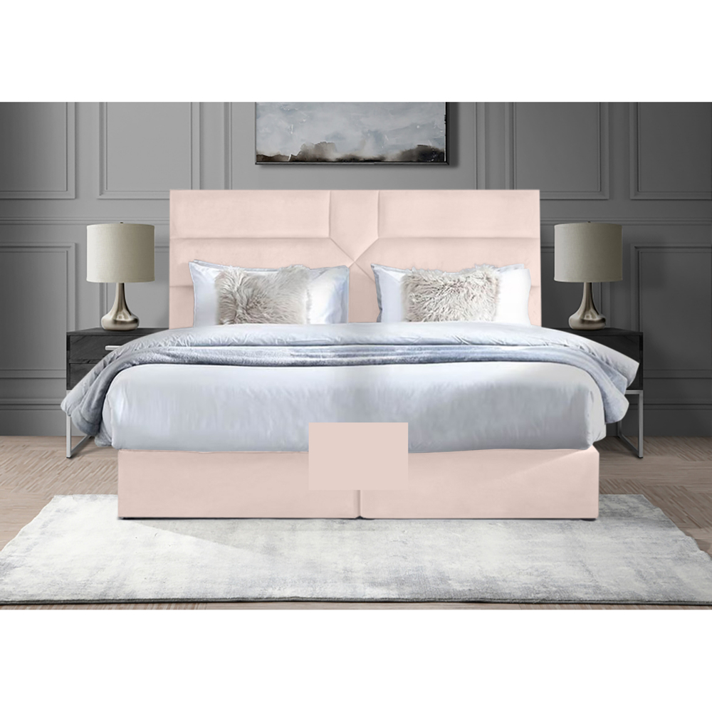 Eleganza Home Tranquilite Single Blush Plush Velvet Divan Bed with Headboard Image 2