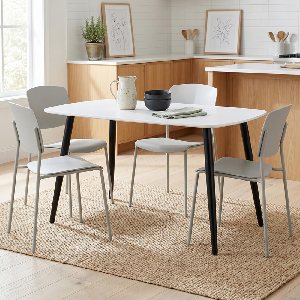 Core Products Aspen Academy 4 Seater Plastic Rectangular Dining Set White and Light Grey Image 1