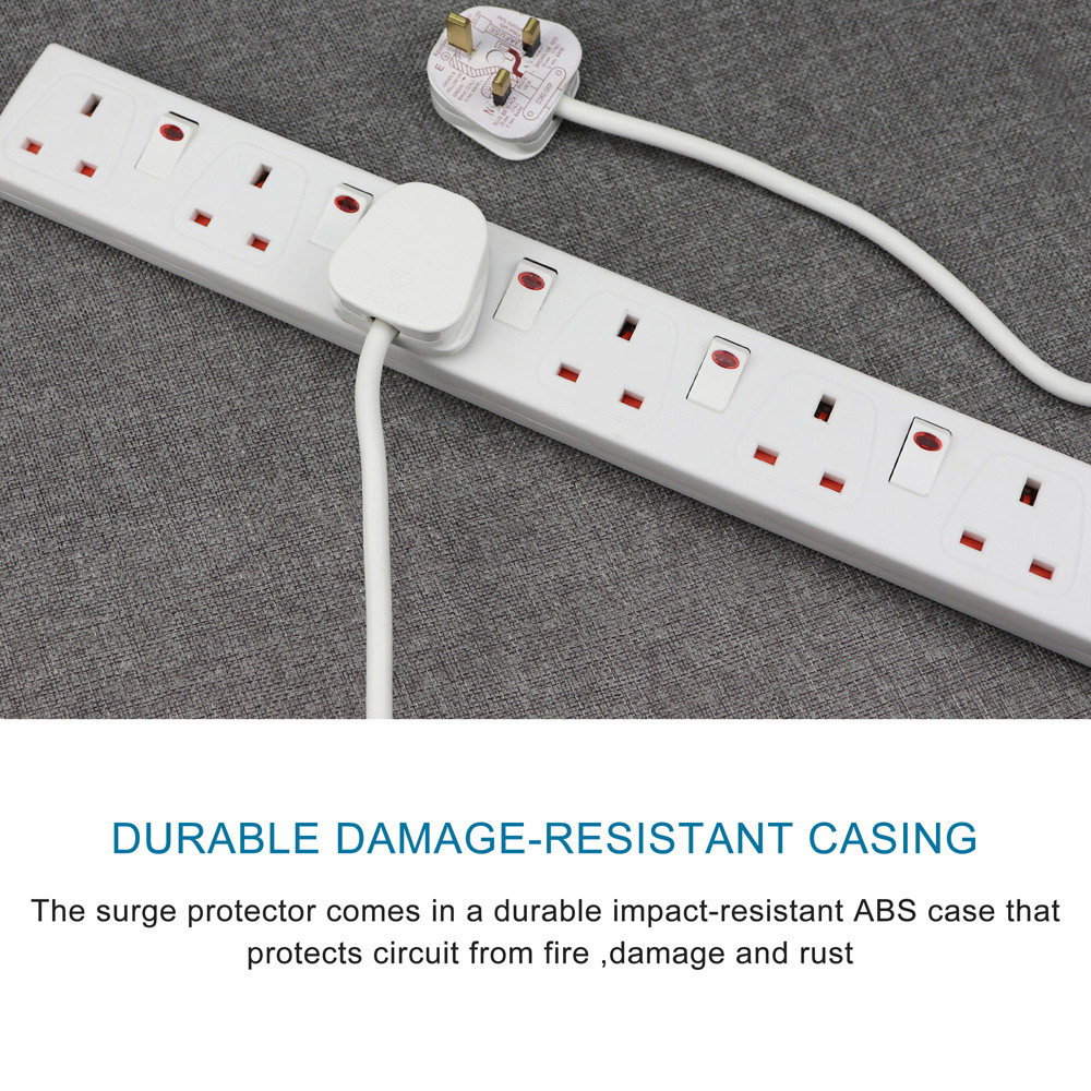 ExtraStar 13A 2m 6 Socket Child Resistant White Extension Lead with Indicate Light and Individual Switch Image 2
