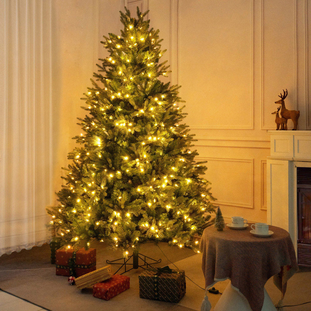 Abrihome 700 Warm White LED Pre-Lit Grand Fir Artificial Christmas Tree with 2615 Mixed Tips 8ft Image 2