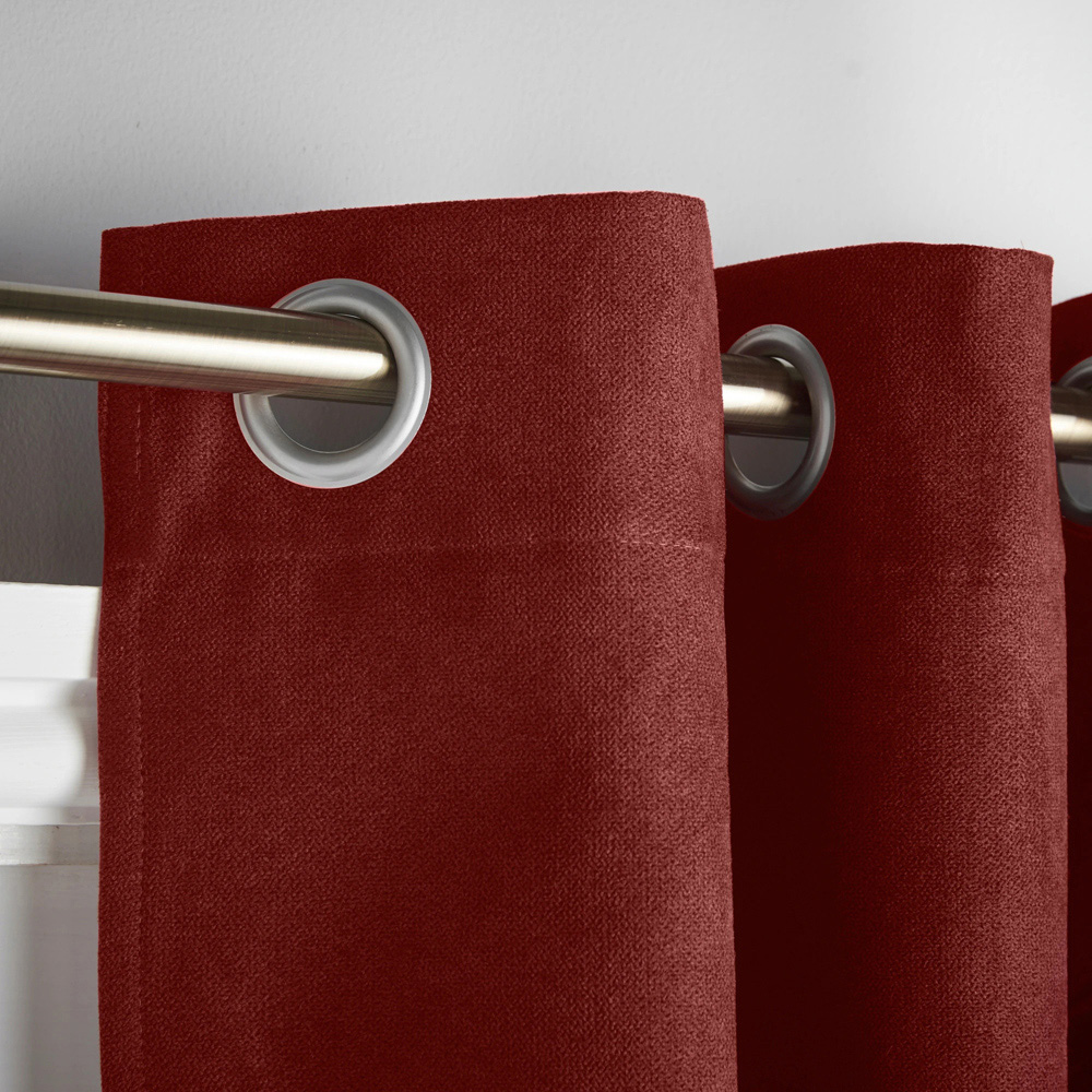 Alan Symonds Red Velvet Chenille Blackout Ring Top Eyelet Curtains 137 x 213cm Image 3