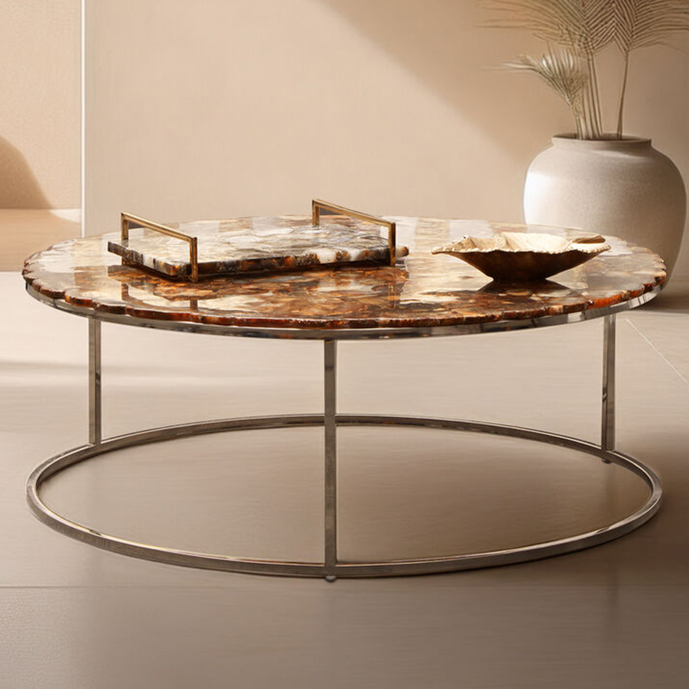 Premier Housewares Relic Agate Top Round Coffee Table Image 1