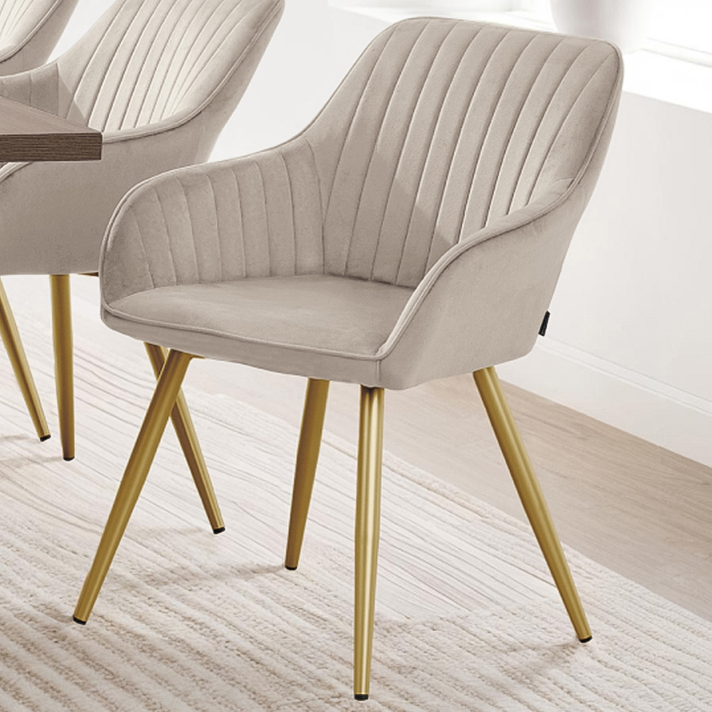 Tectake Marilyn Taupe and Gold Quilted Velvet Continuous Backrest Dining Chair Image 1