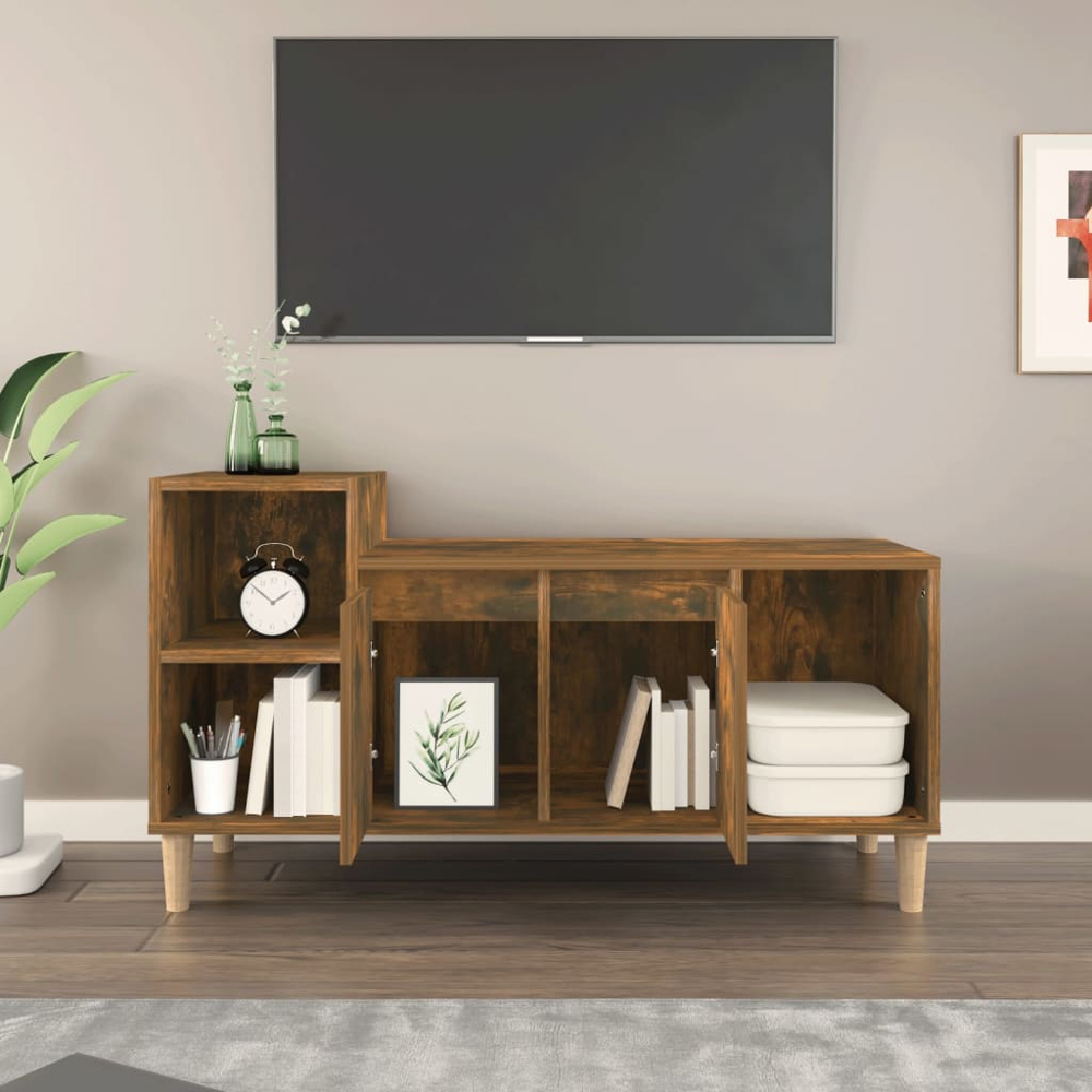 vidaXL 2 Door 3 Shelf Smoked Oak TV Cabinet Image 3