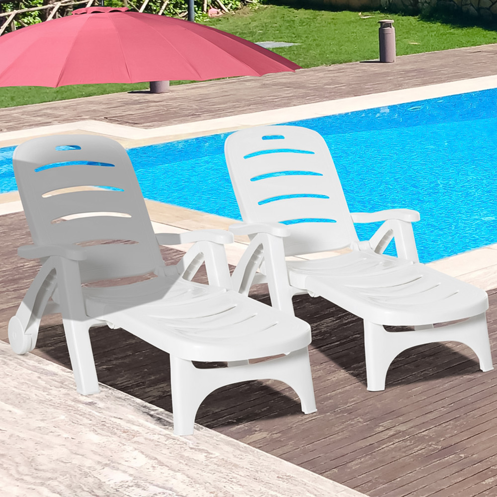 Outsunny Set of 2 White Foldable Outdoor Sun Lounger Image 1
