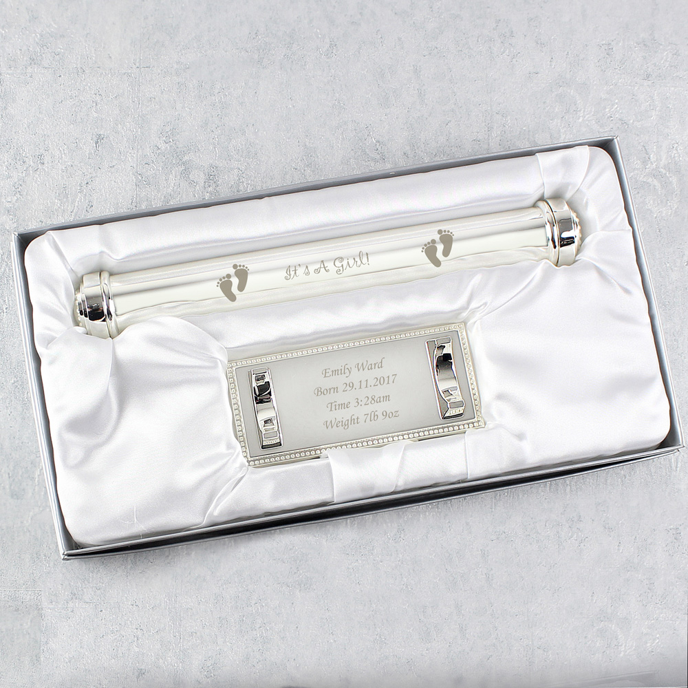 Personalised Memento Its A Girl Silver Plated Certificate Holder Image 3