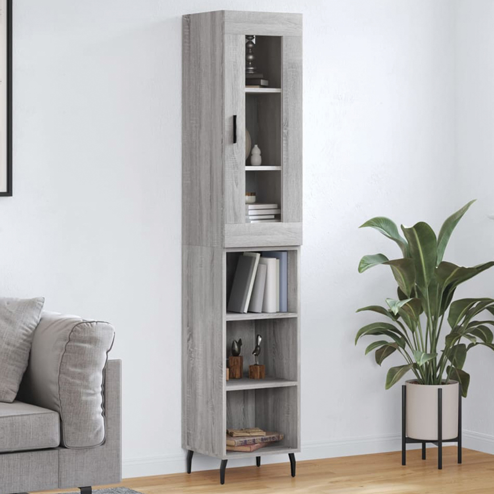 vidaXL Single Glass Door 3 Shelf Grey Sonoma Highboard Image 1