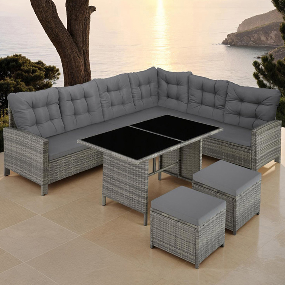 tectake Barletta 8 Seater Grey and Beige Rattan Garden Sofa Set Image 1
