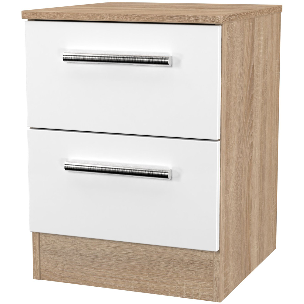 Crowndale Contrast 2 Drawer White Matt and Bardolino Oak Compact Bedside Cabinet Ready Assembled Image 4