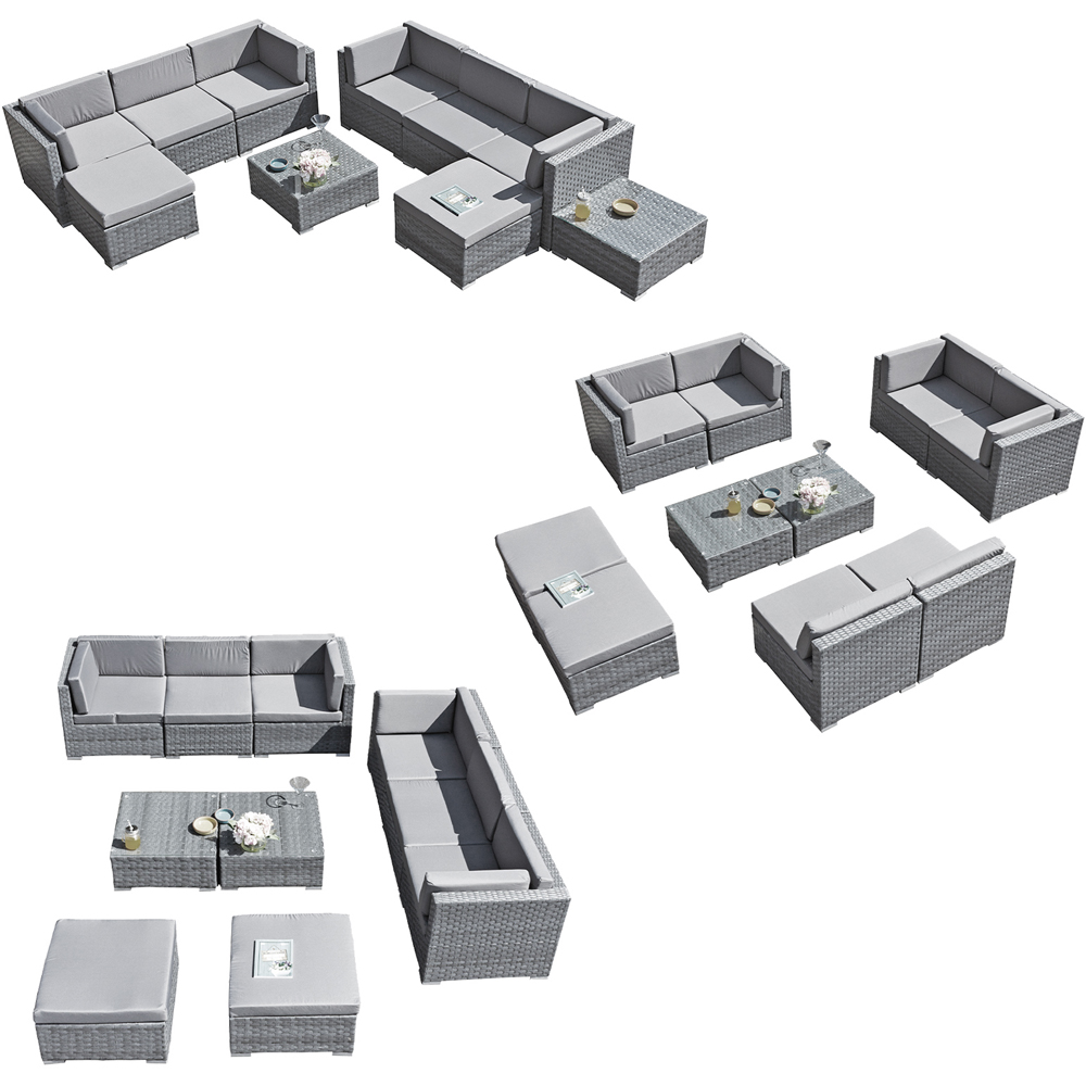 Oseasons Trinidad Deluxe 8 Seater Ocean Grey Rattan Sofa Set with White Cushions Image 3