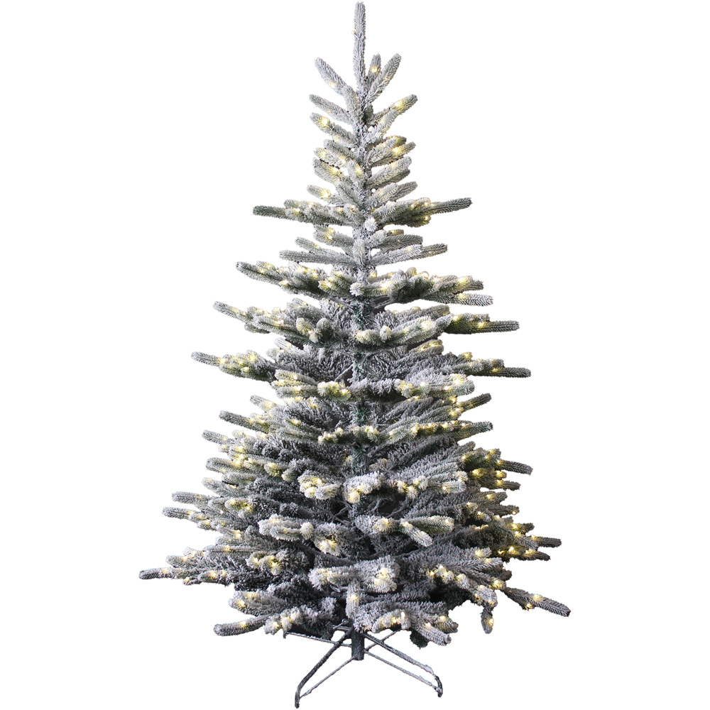 Shatchi Pre Lit Flocked Snow Covered Luxury Hinged Christmas Tree 7ft Image 1