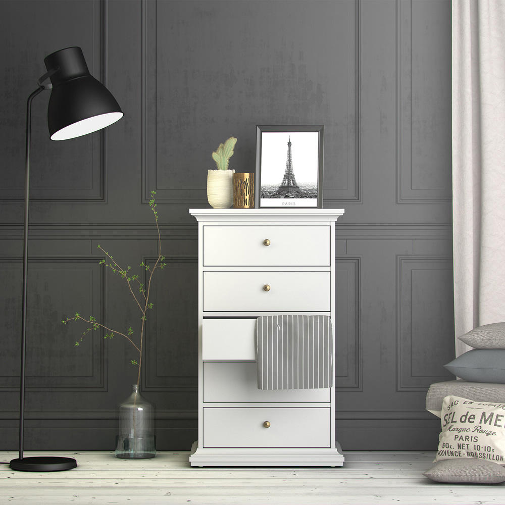 Florence Paris 5 Drawer White Chest of Drawers Image 5