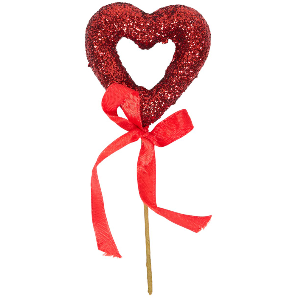 Pack of 4 Ribbon Heart Picks - Red Image 2