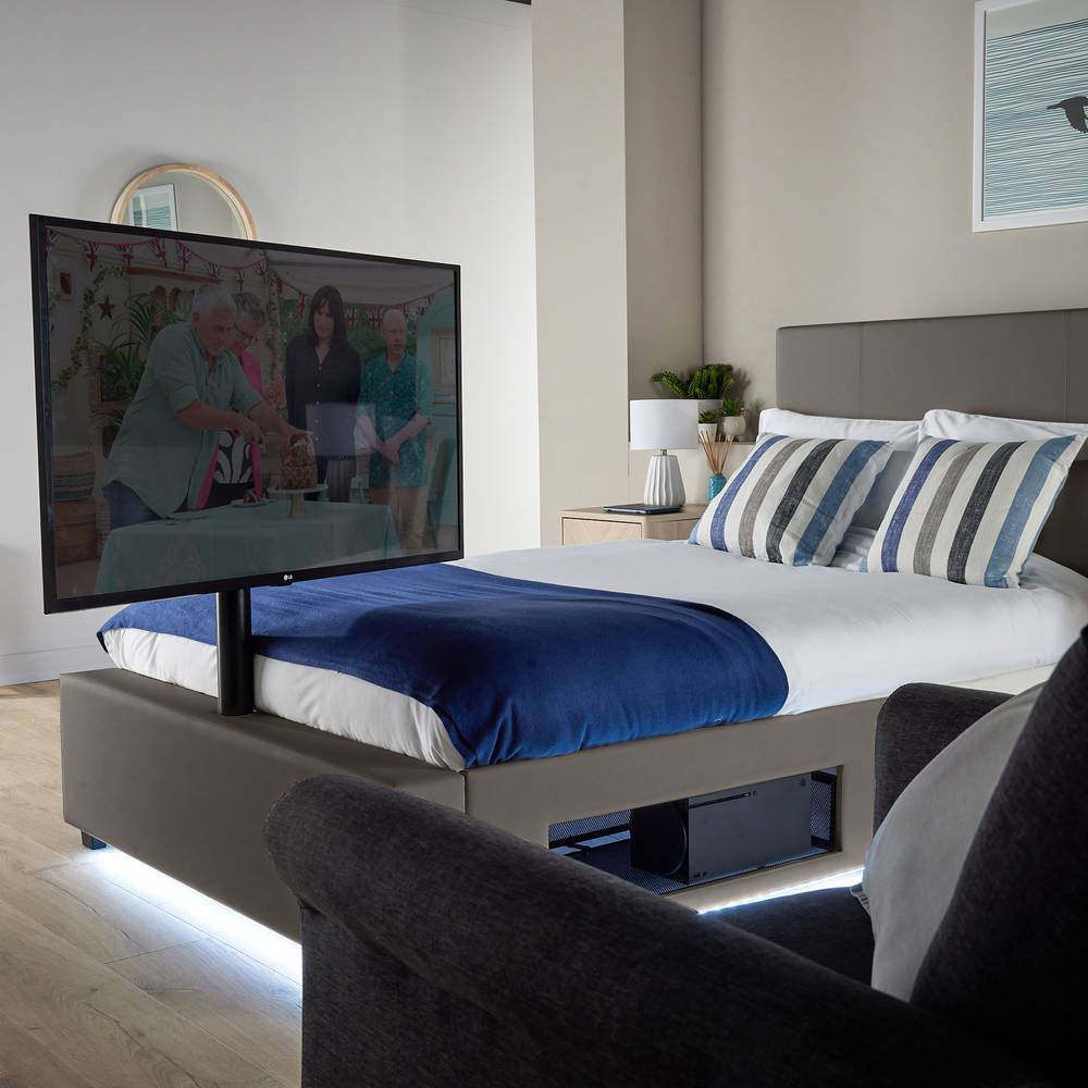 XR Living Ava Small Double Grey PU Upholstered TV Bed with Underbed Lights Image 5