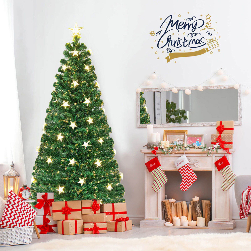 Costway Pre Lit Warm White Star Fibre Optic LED Artificial Christmas Tree 6ft Image 2