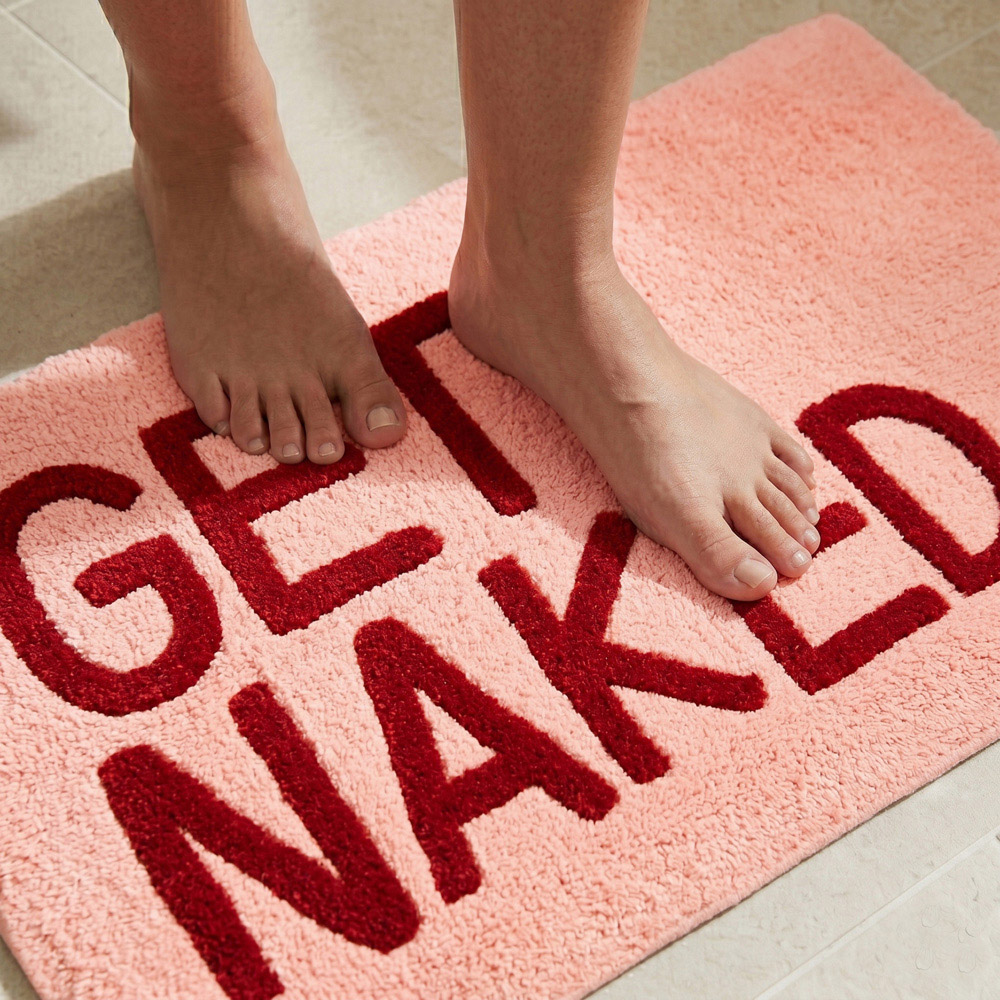 Allure Bath Fashions Pink and Red Get Naked Slogan Non-Slip Bath Mat 50 x 80cm Image 5