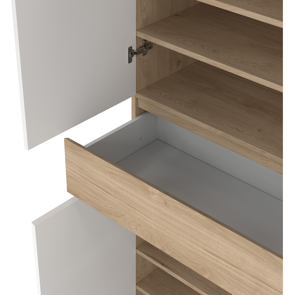 Florence 4 Door Single Drawer Jackson Hickory Oak and White Shoe Cabinet Image 5