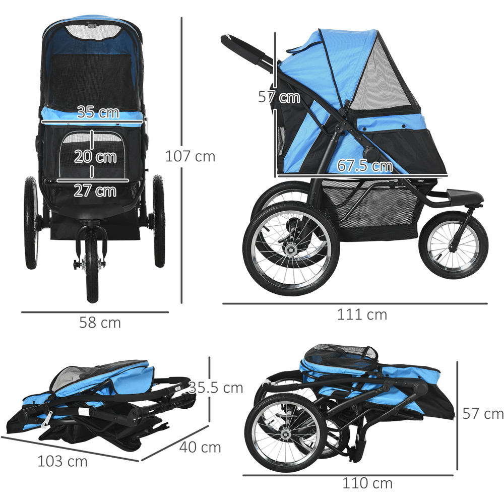 PawHut 3 Wheel Foldable Pet Stroller Blue Image 7