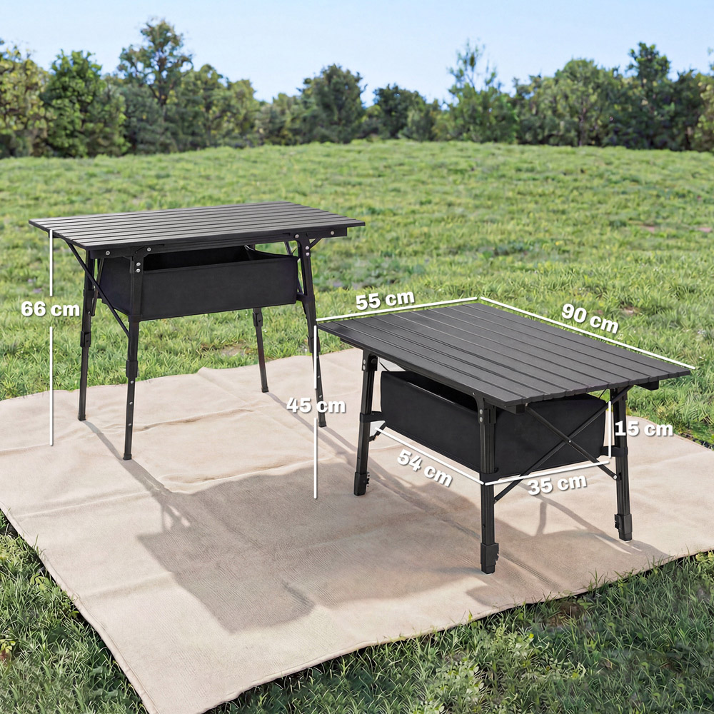 Outsunny 3ft Black Height Adjustable Foldable Camping Table with Storage Basket Image 9