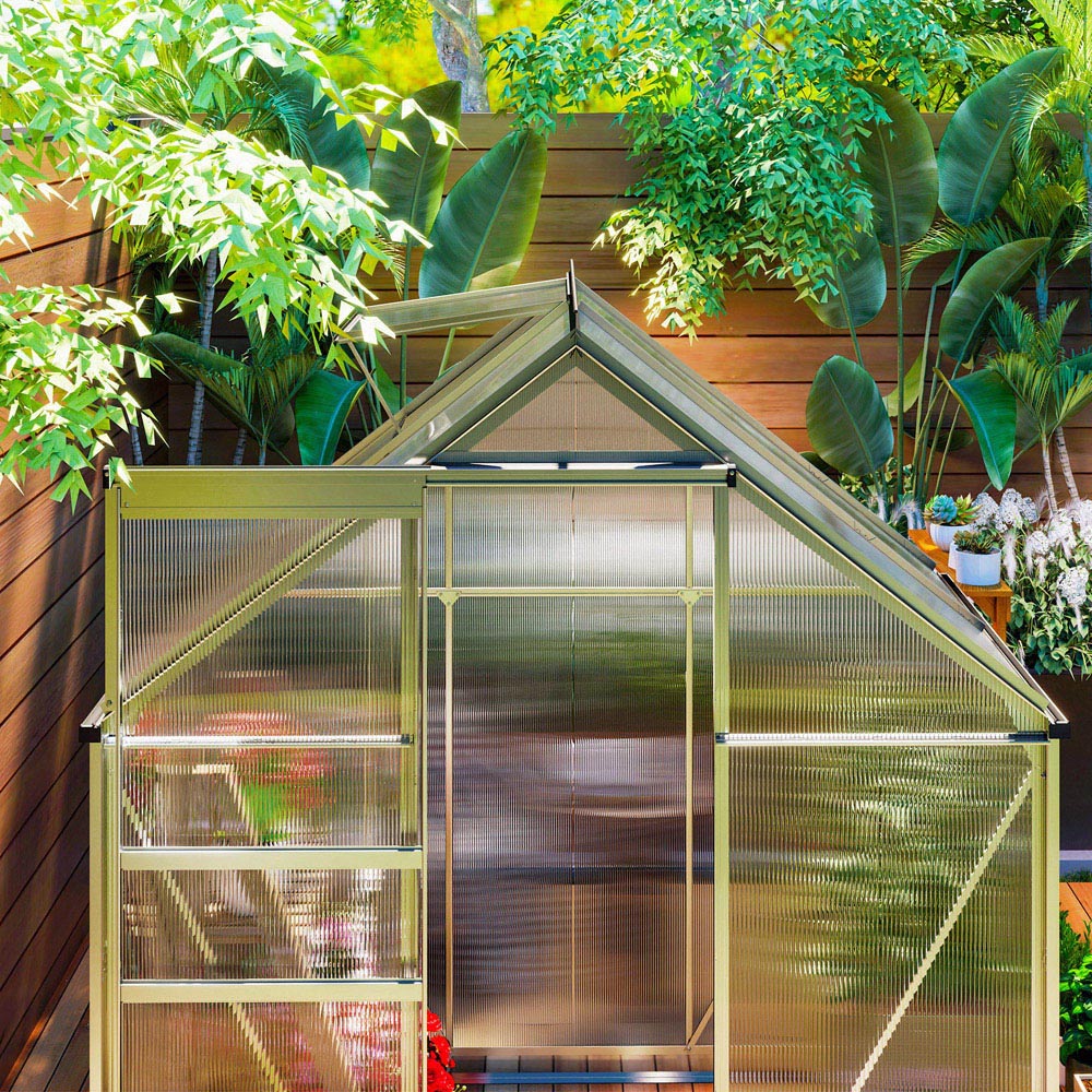 Outsunny 6.31 x 4.29ft Polycarbonate Walk In Garden Greenhouse Kit with Sliding Door Image 4