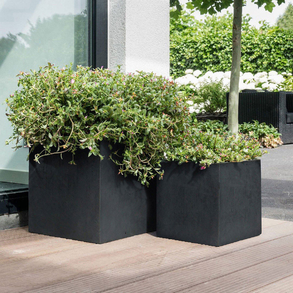 wilko Flower Box Faux Lead Dark Grey Light Concrete Outdoor Planter 50cm Image 3