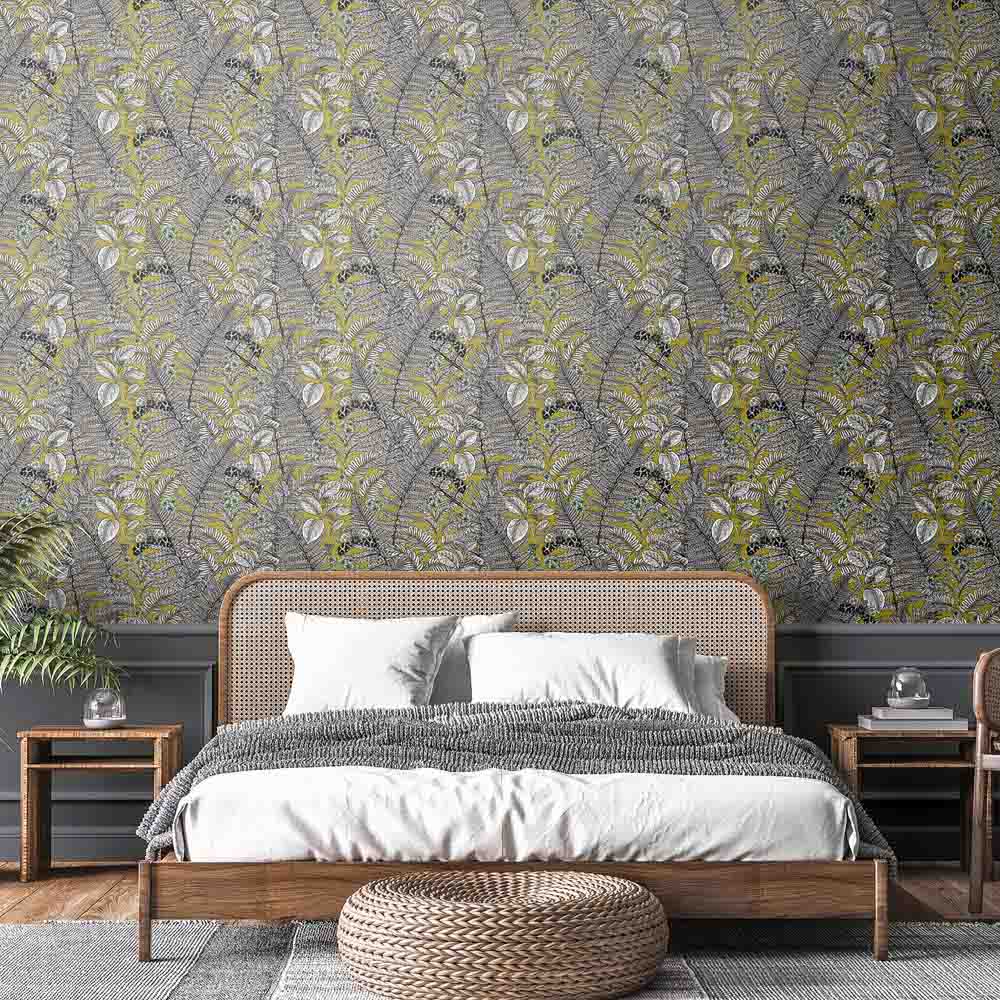 Hoopla Walls Wild Ferns Olive Non Woven Wallpaper Image 2
