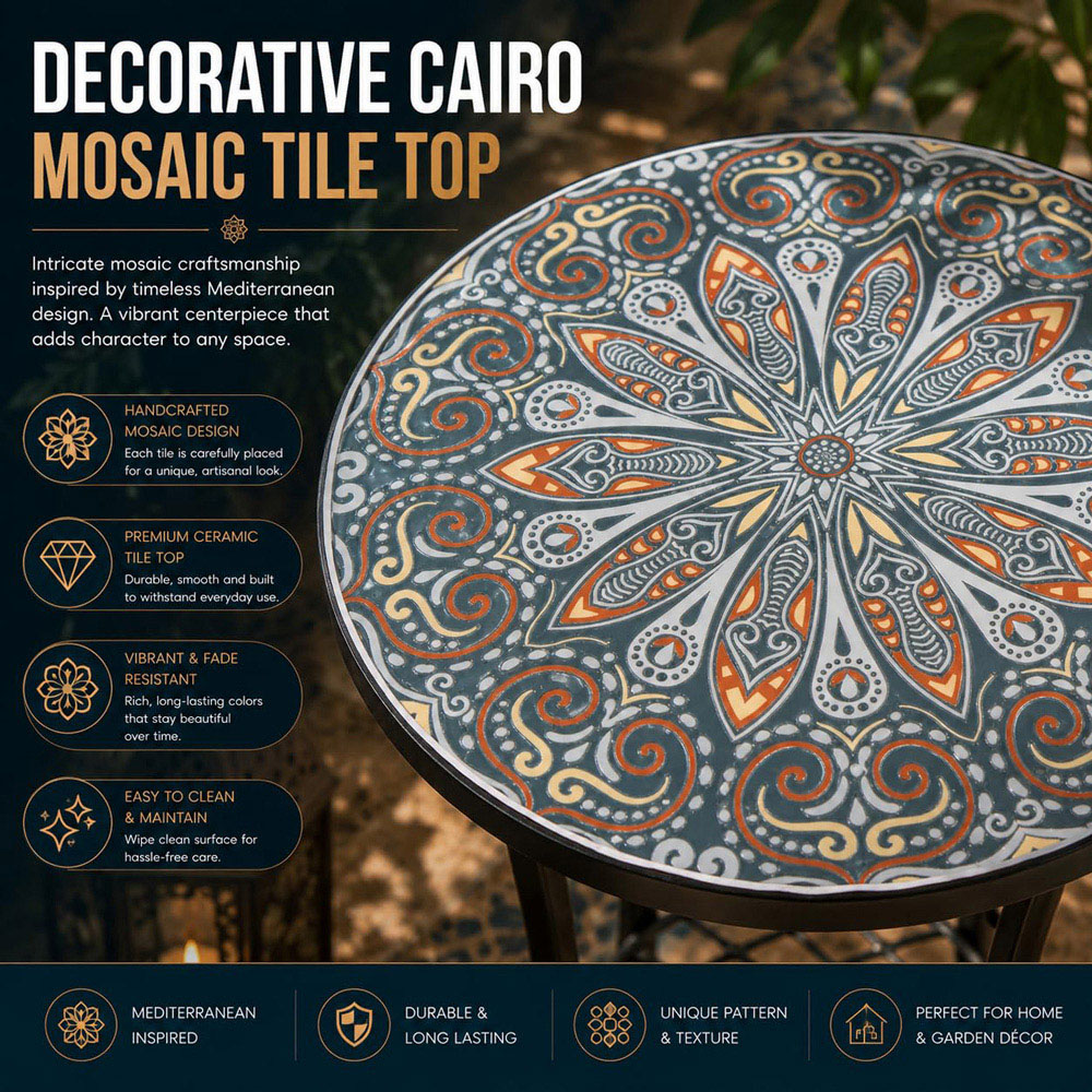 Shatchi Cairo 2-in-1 Single Shelf Mosaic Ceramic Tile Top Plant Stand Side Table Image 3