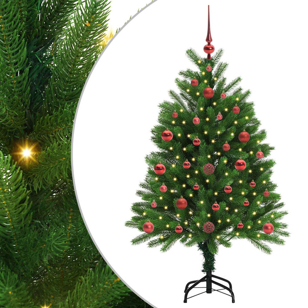 vidaXL Pre-Lit Red Baubles Green Artificial Christmas Tree 4ft Image 2