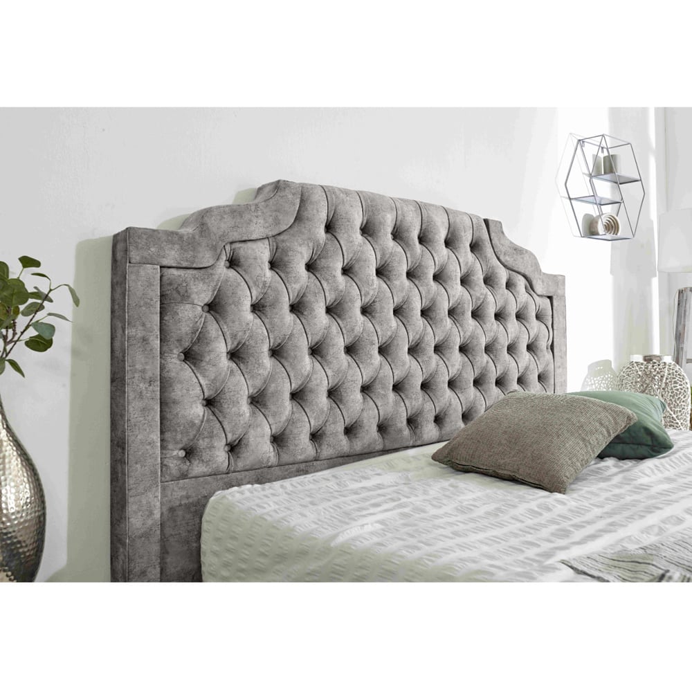 Eleganza Ryker King Size Silver Oakland Fabric Bed Frame with Chesterfield Headboard Image 2