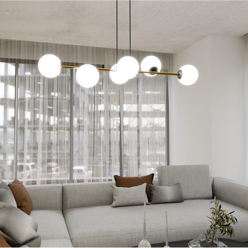 Emibig Gravity 6 Light White Shade Black and Gold E14 Ceiling Pendant Light Image 6