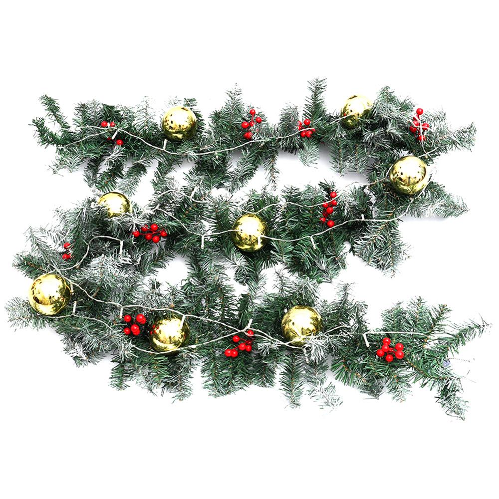 Living and Home Pre Lit Christmas Garland with Gold Bauble 270cm Image 1