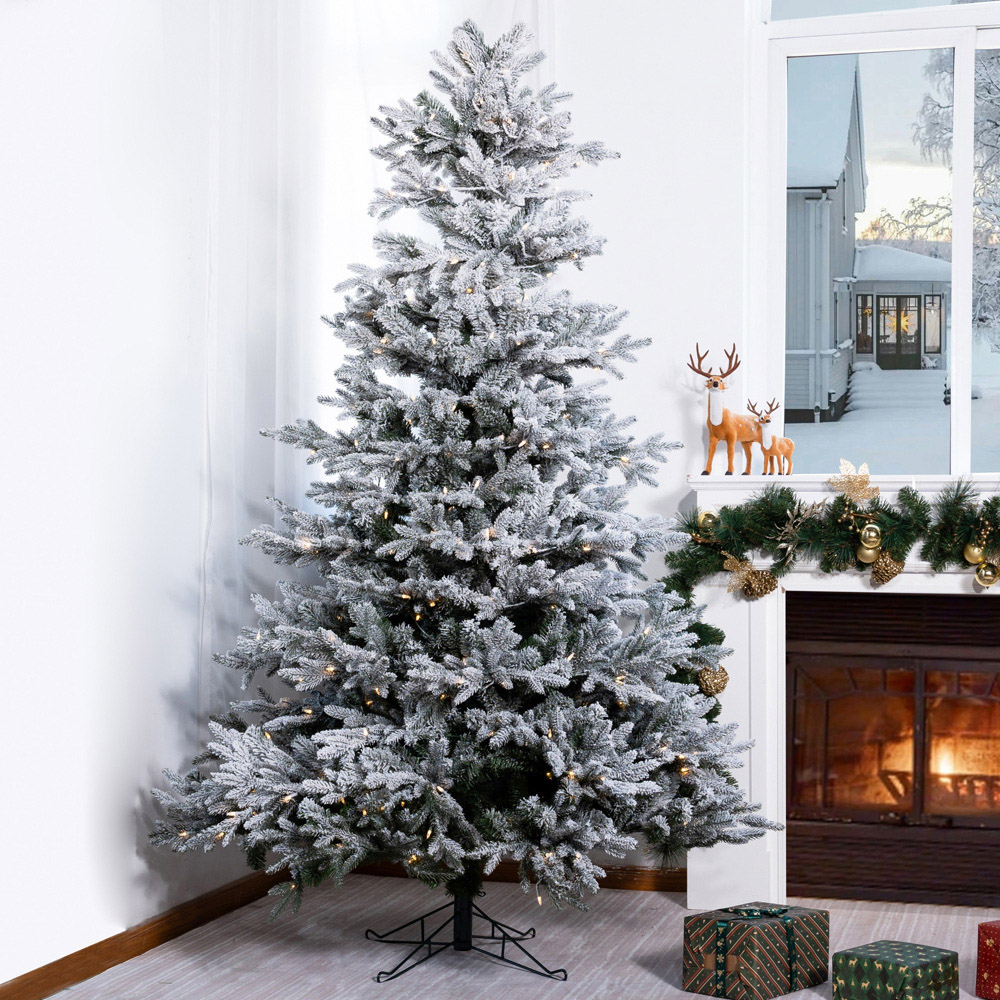 Abrihome 620 Warm White LED Pre-Lit Noble Fir Snow Covered Artificial Christmas Tree 8ft Image 4