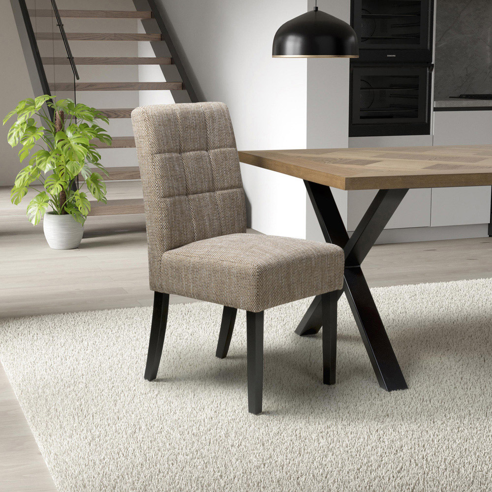 Portland Harlow Oatmeal Tweed Black Legs Waffle Back Dining Chair Image 8