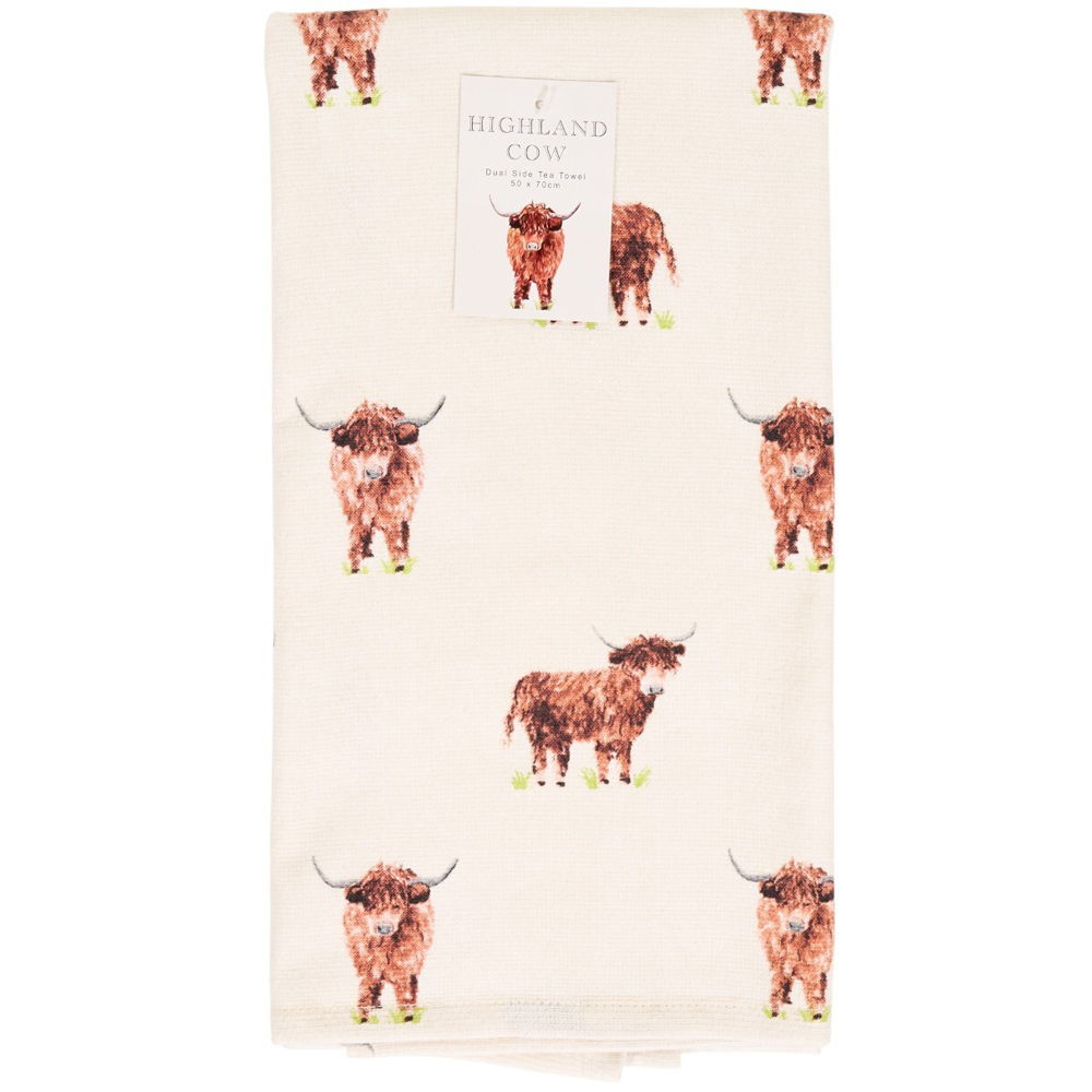 Highland Cow Tea Towel Neutral Image 1