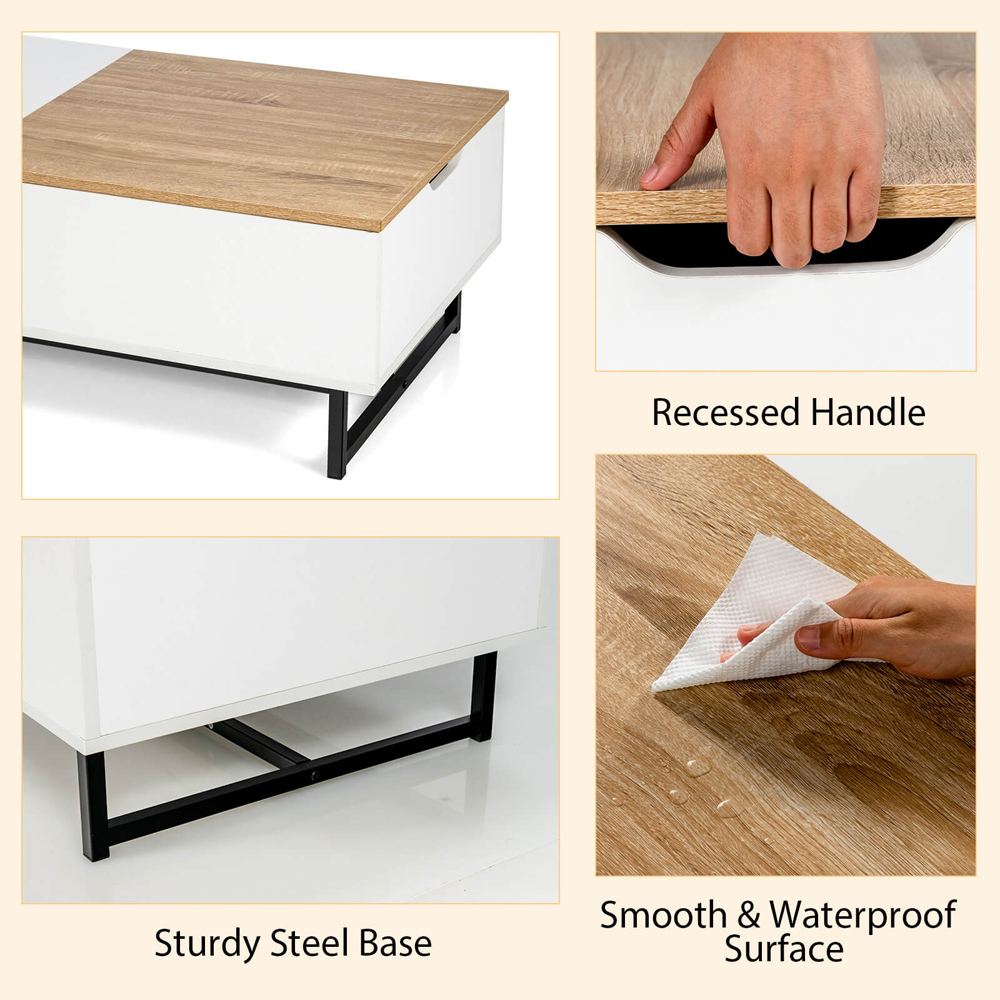 Costway Single Shelf White Lift Up Top Coffee Table Image 5