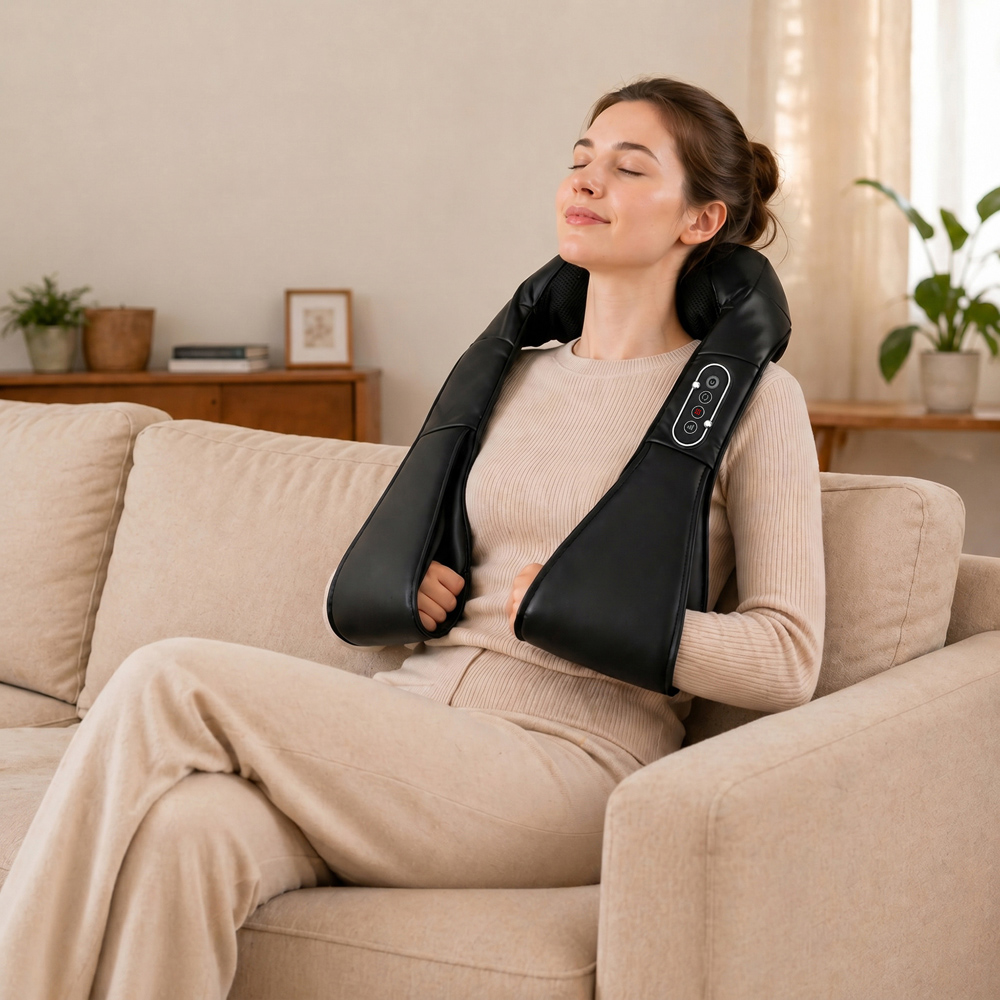 HOMCOM Black Shiatsu Neck Massager with Heat and 3D Deep Tissue Kneading Image 2