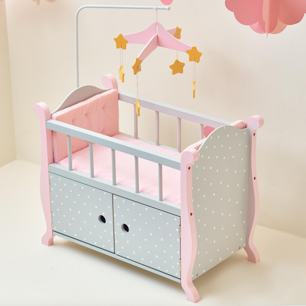 Teamson Kids Olivia's Little World Grey Polka Dots Baby Doll Nursery Bed with Cabinet Image 2