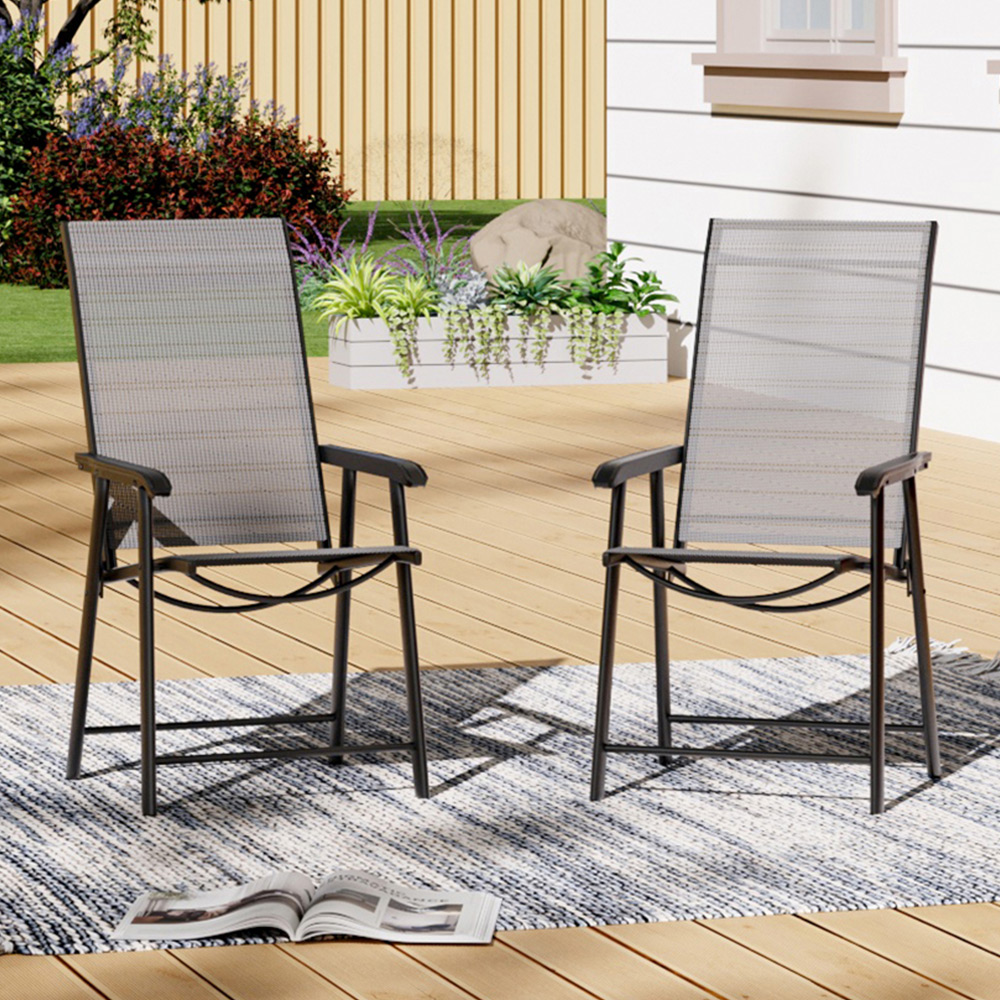 Living and Home Set of 2 Metal Frame Fabric Foldable Chair Image 1