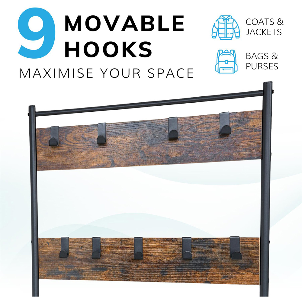 House of Home Rustic Brown Coat Rack Stand Image 5
