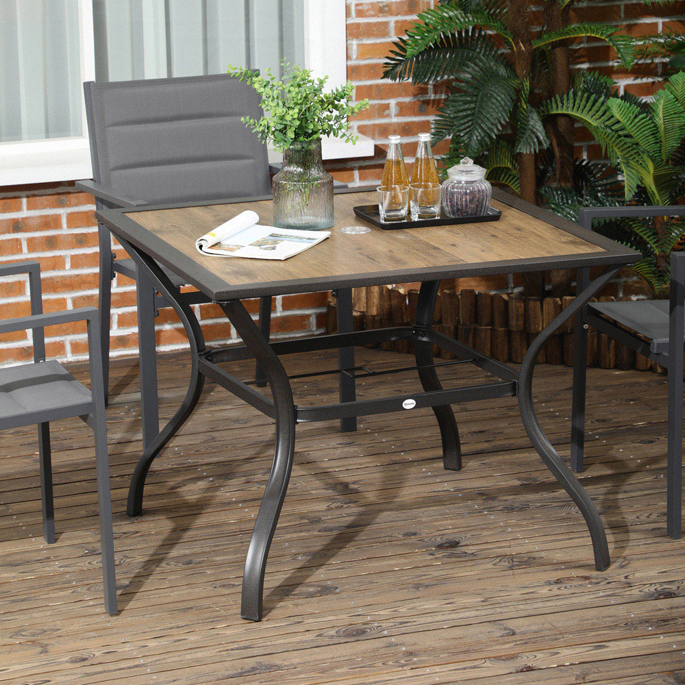 Outsunny 4 Seater Square Stone Grain Effect Garden Dining Table Brown Image 1
